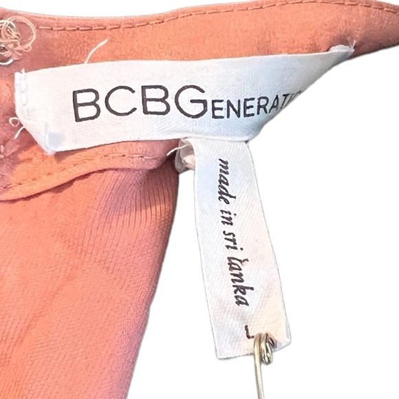 BCBGeneration Peach Mock Neck Cold shoulder Ruffle Halter Dress Size Large - Picture 7 of 10